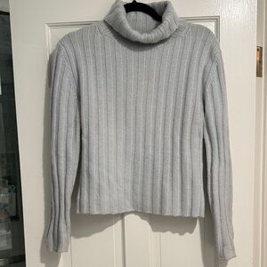Central Park West Light Gray Ribbed Turtleneck Sweater